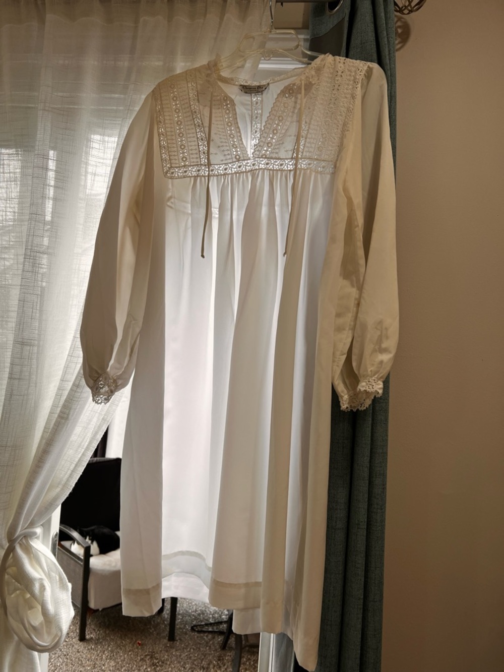 Dior Cream Lace-Trimmed Cotton Nightdress